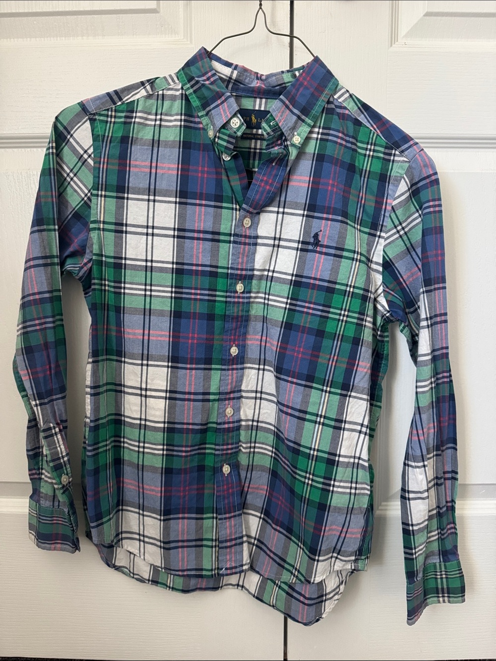 Ralph Lauren Blue, Green & White Plaid Button-Down Shirt